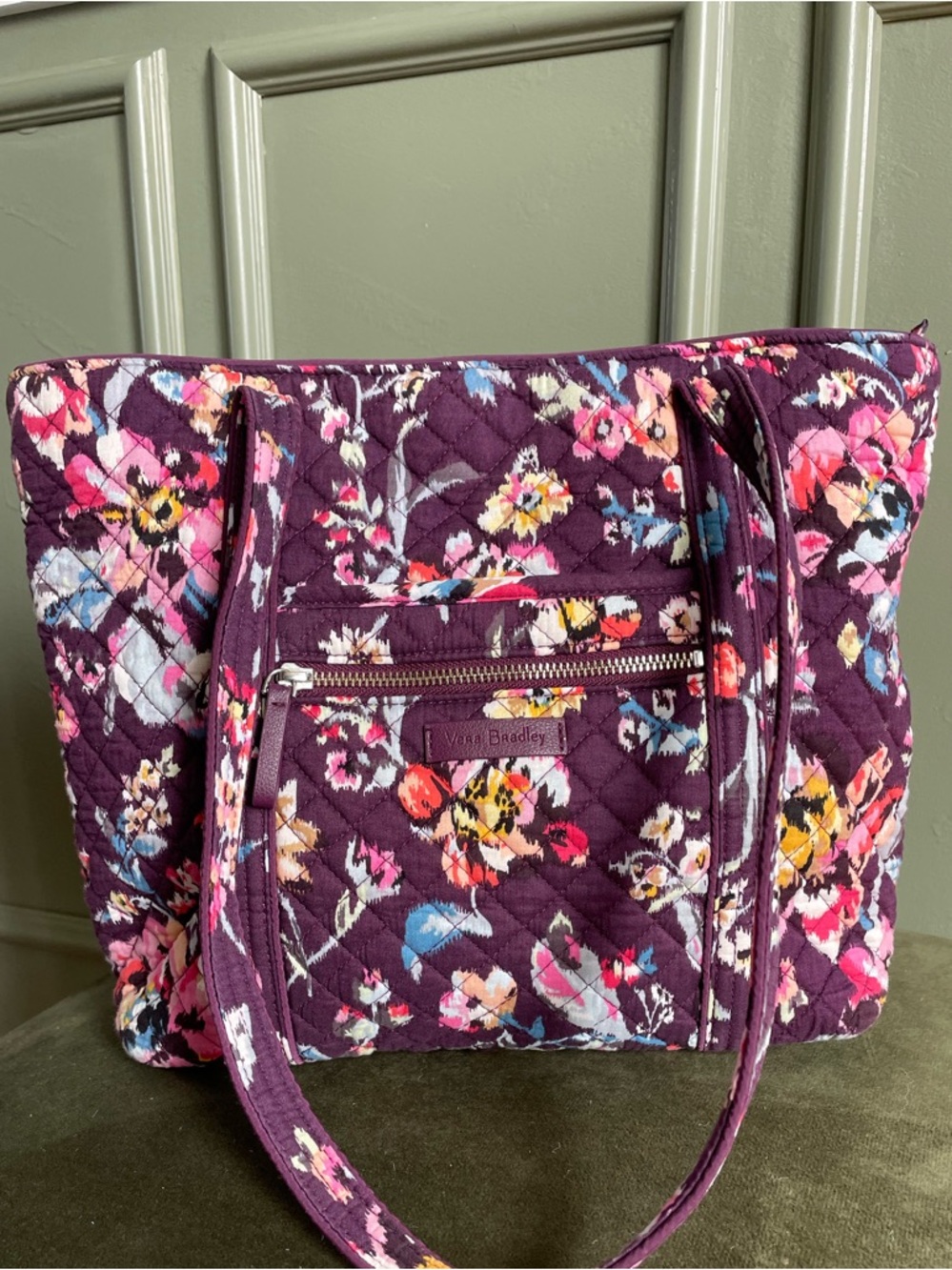 Vera Bradley Plum Floral Quilted Tote Bag Shoulder Bag Travel Carryall